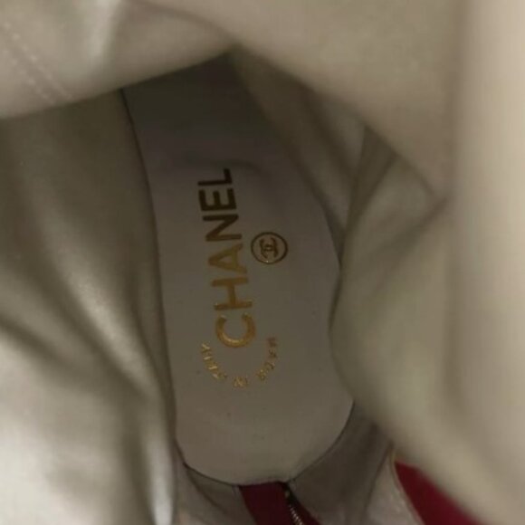 38.5/8❤️CHANEL Runway Red Satin Leather OVER THE KNEE HIGH HEEL Platform BOOTS - Picture 6 of 15